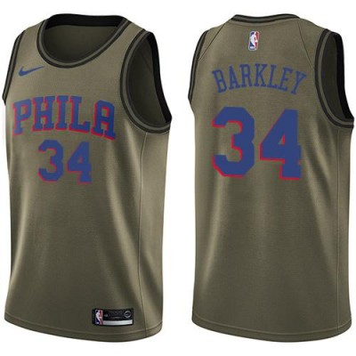 Nike Philadelphia 76ers #34 Charles Barkley Green Salute to Service Youth NBA Swingman Jersey